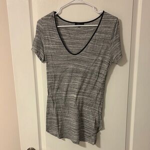 Dynamite Black and Gray Striped V-Neck Tee